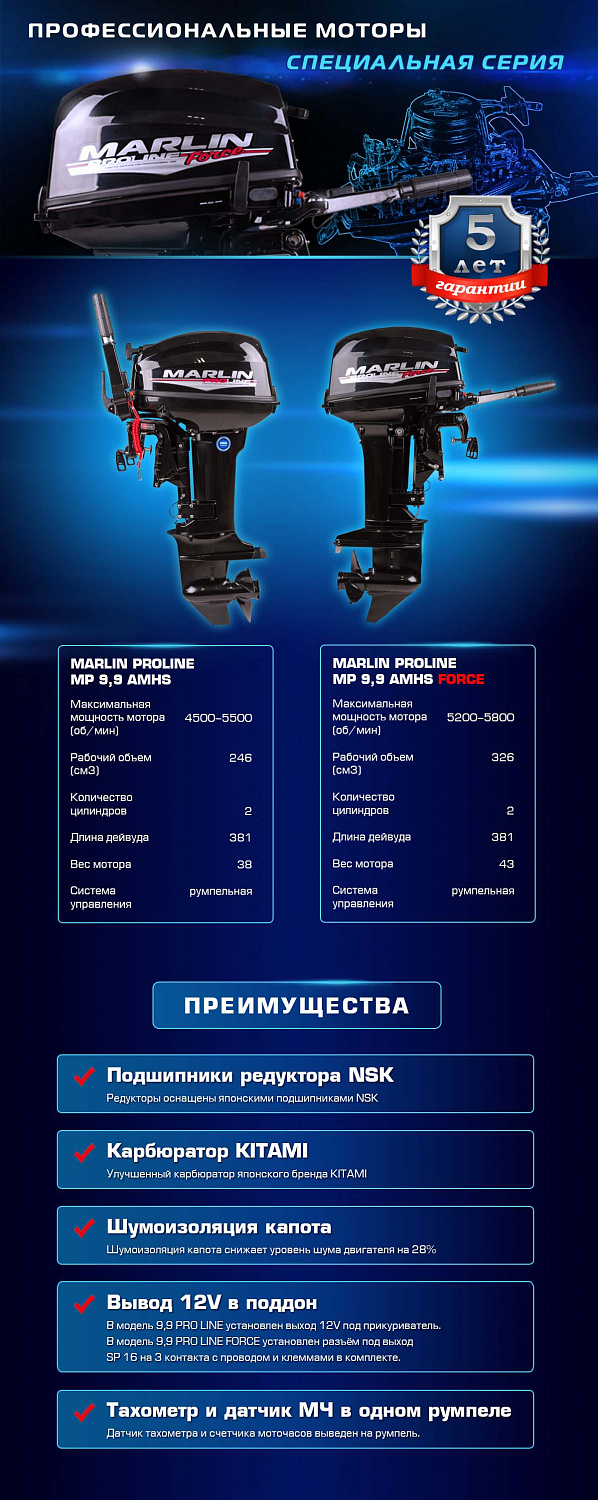 Лодочный мотор MARLIN PROLINE MP 9.9 (20) AMHS FORCE в Муроме